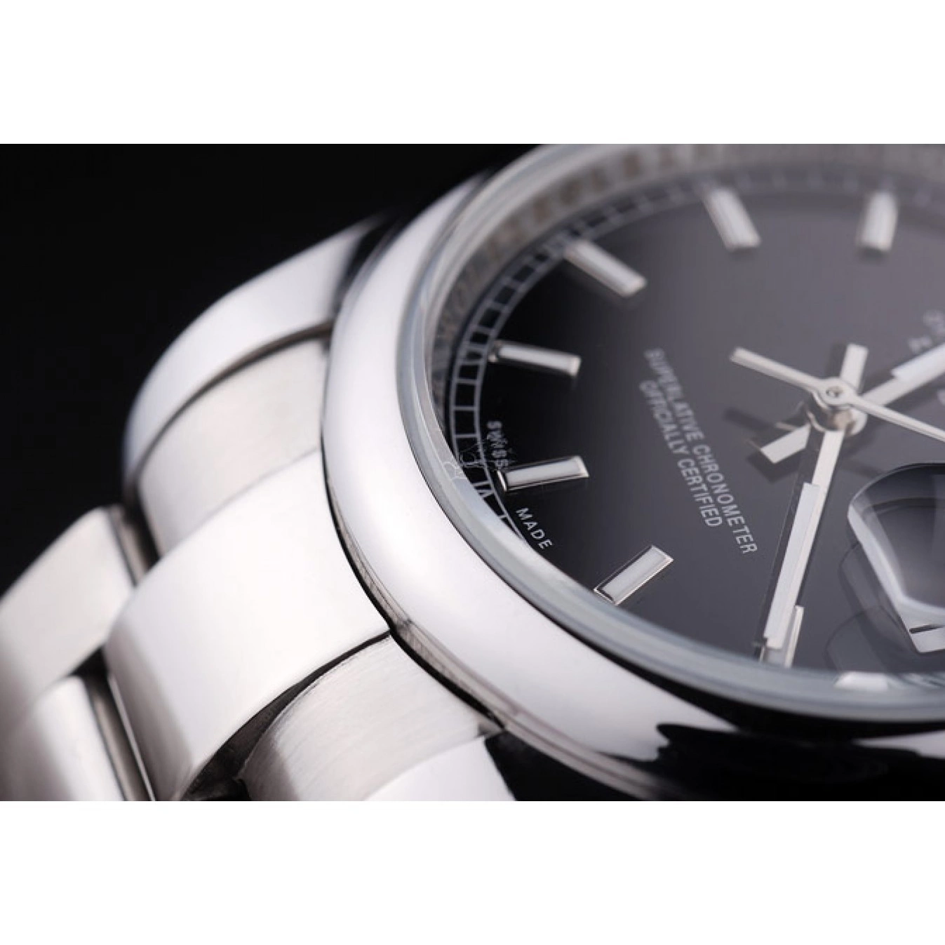 Rolex aaa copy Datejust Black Dial Silver Bezel Polished Rolex 7467 0519